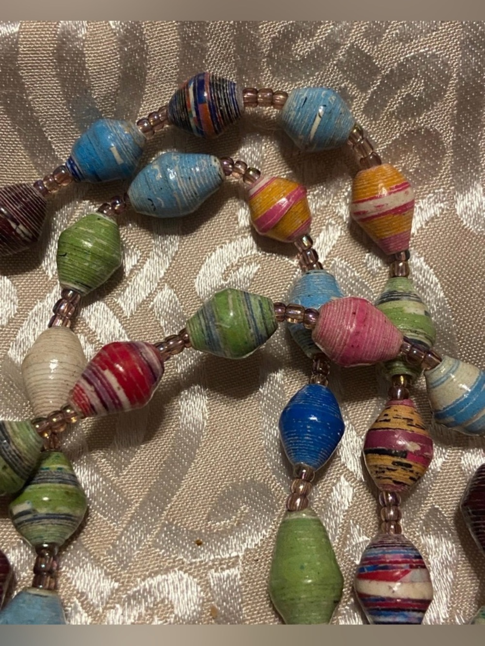Vintage Costume Paper Bead Long Necklace #7752 - Picture 3 of 9